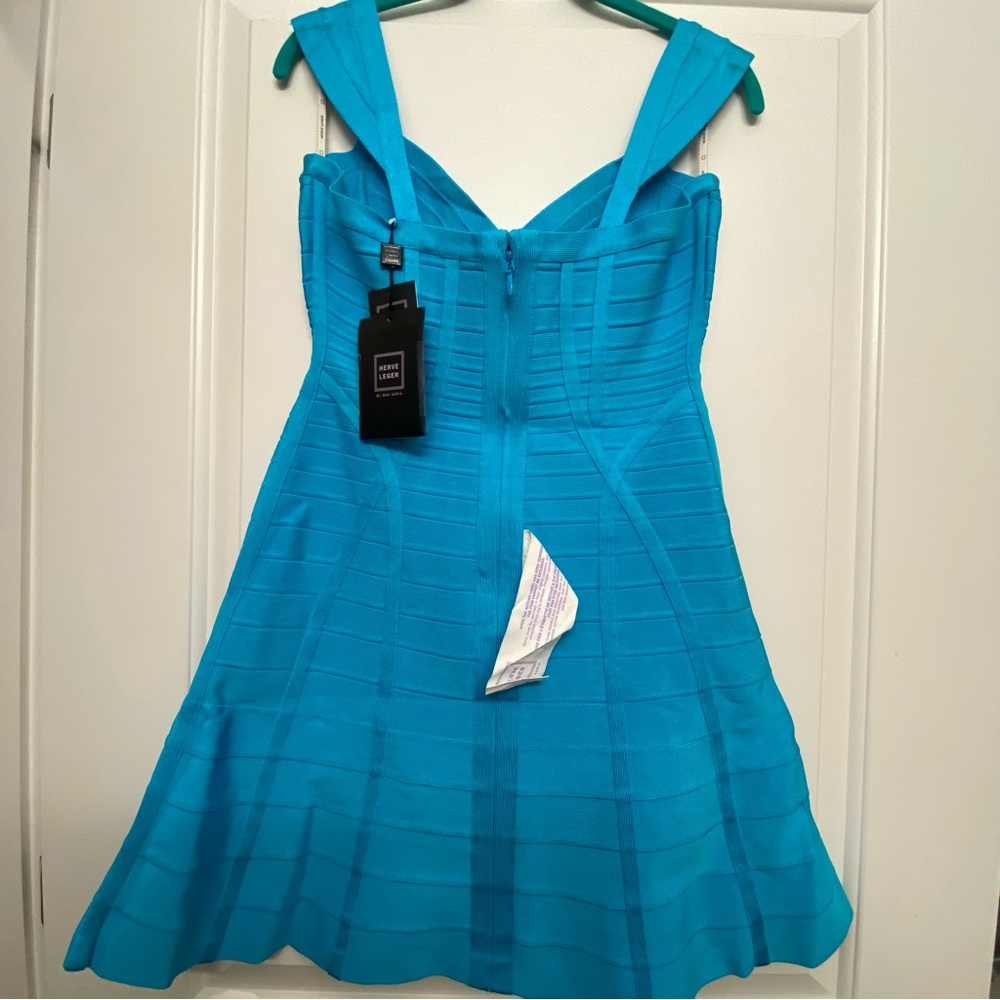 Herve Leger Blue Mini Bandage Sleeveless Dress L